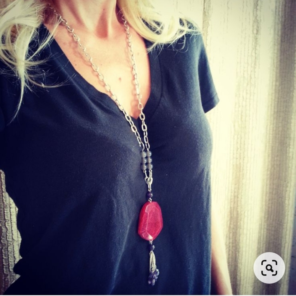 Lia Sophia Pink Agate 'Boysenberry' Necklace (Genuine Stones)